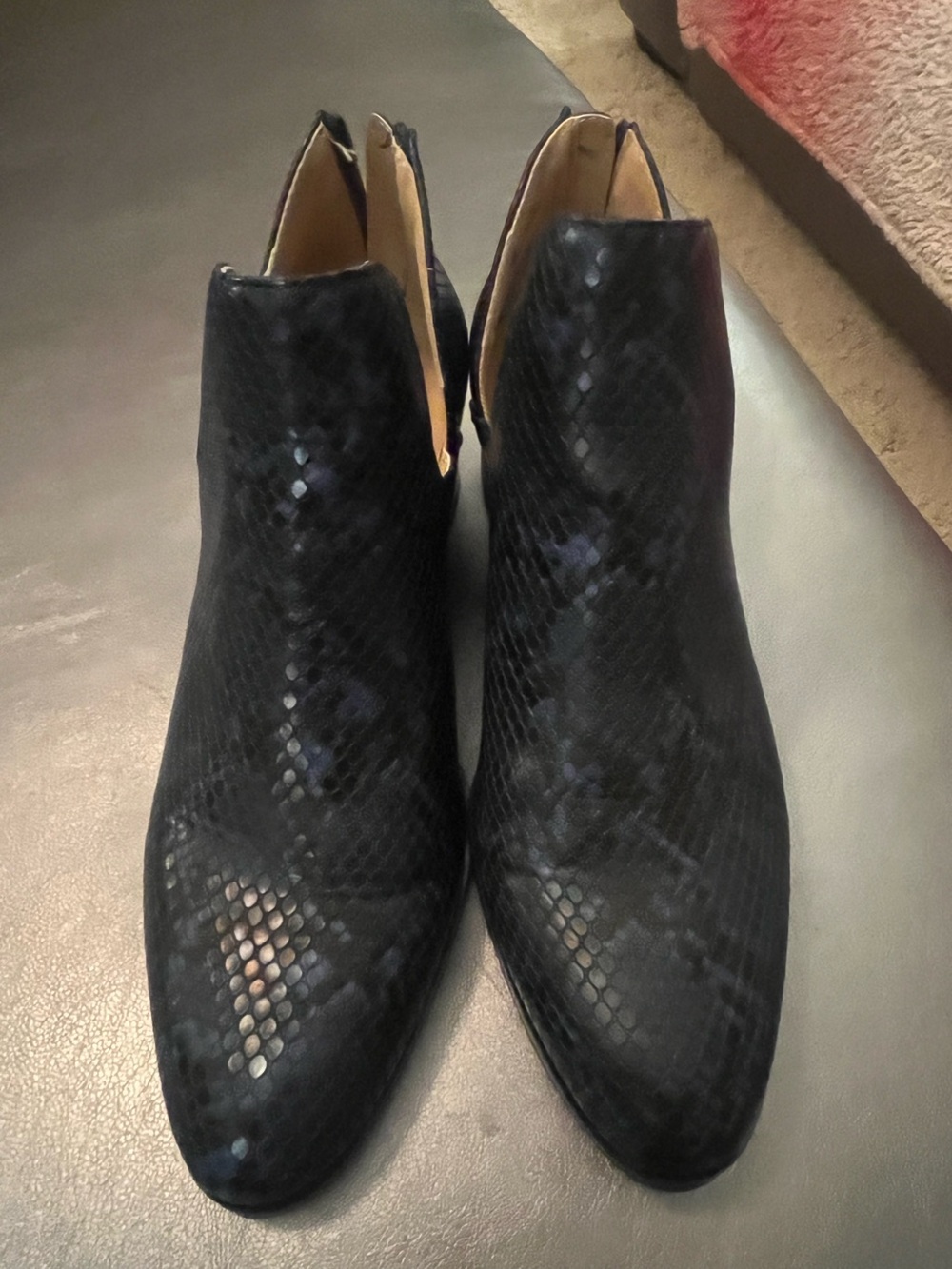 new directions Black and Blue Snake-Embossed Ankle Booties